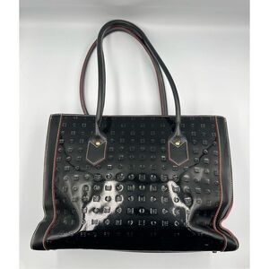 Arcadia Italian Genuine Black Patent Leather Double Handle Rectangle Bag EUC